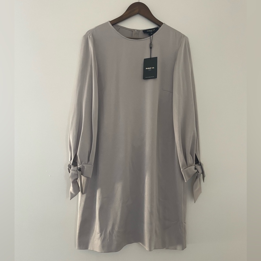 Paule Ka Silky Silver Gray Chic Shimmer Wedding Guest Pierre Tunic Large